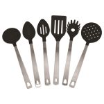 Cucharón de Nylon Deluxe, Negro con Mango de Acero Inoxidable